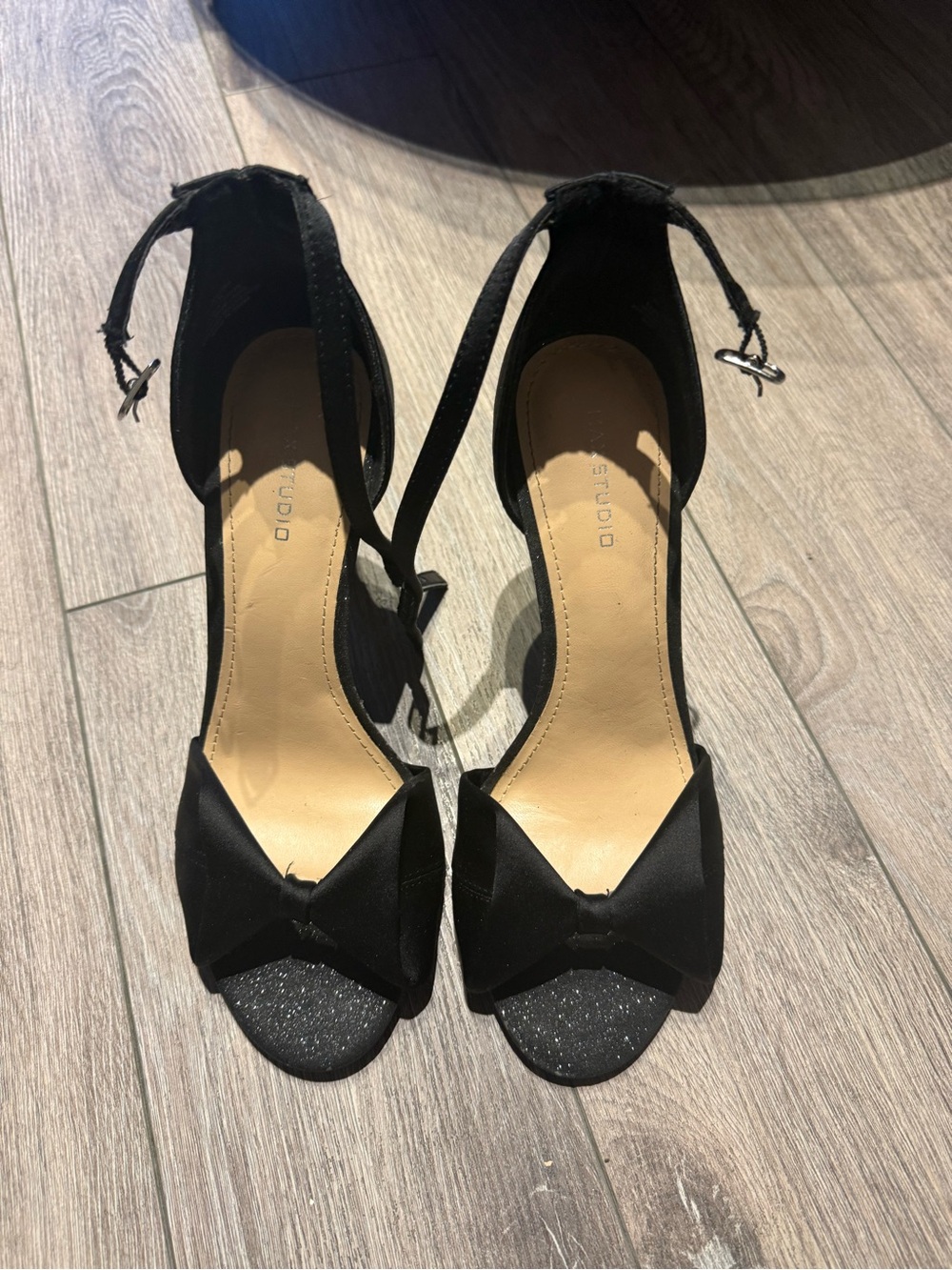 Max Studio Black Bow Ankle-Strap Peep-Toe Heels